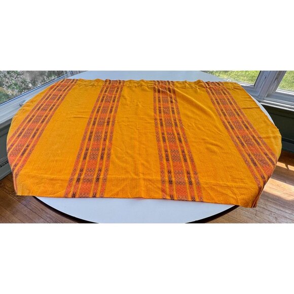 Vintage 70s curtain, orange tones, vertical stripes, rod header single panel - Picture 4 of 9